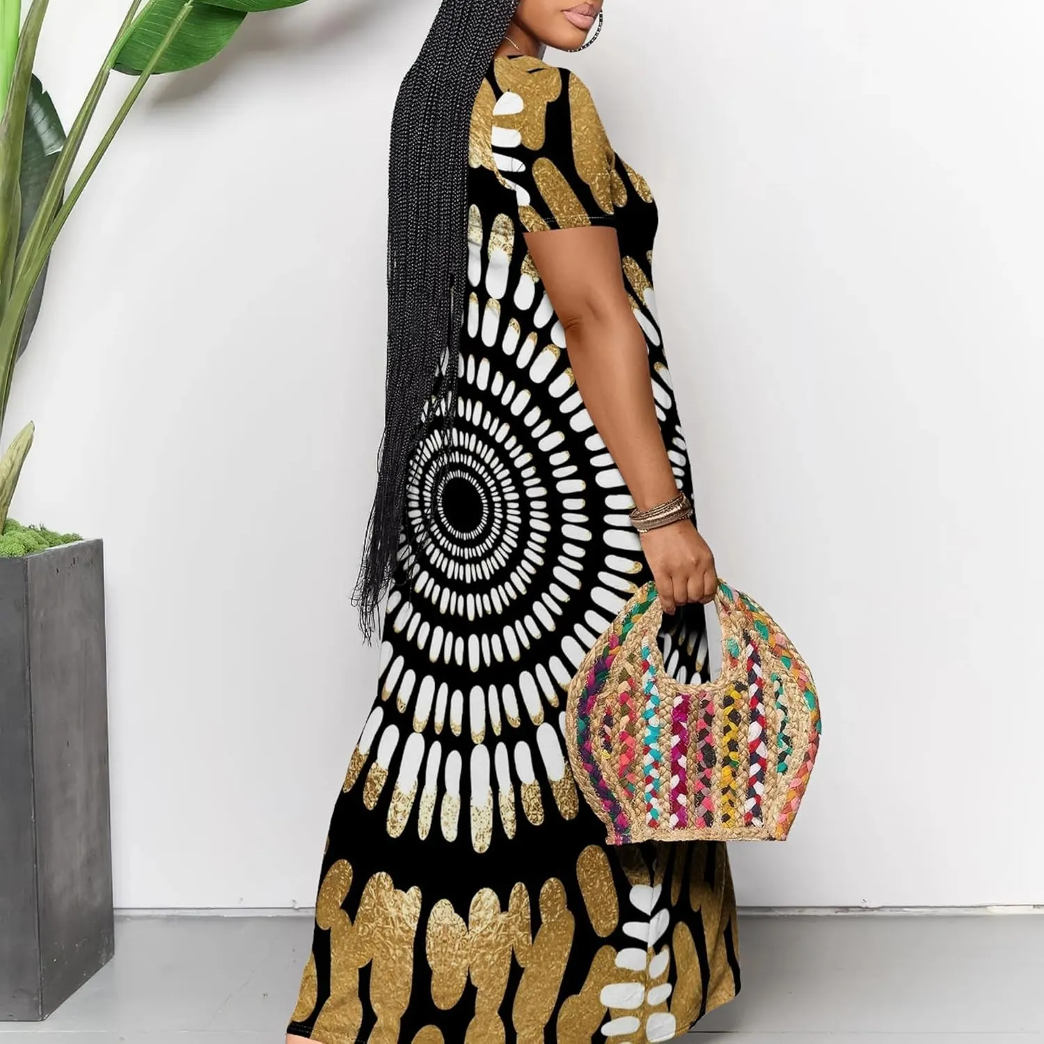 Women's Plus Size Summer Dress African Art Graphic Print Maxi Flowy Tank Dress Casual A Line Skirt for Curvy Women