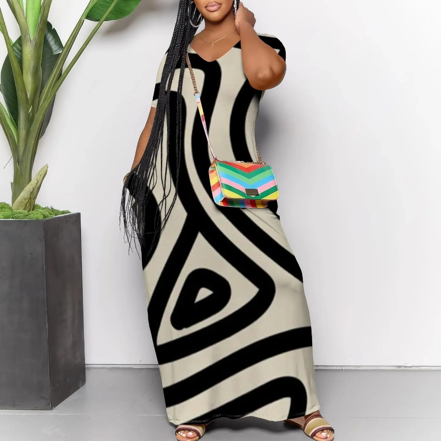 Women's Plus Size Summer Dress African Art Graphic Print Maxi Flowy Tank Dress Casual A Line Skirt for Curvy Women