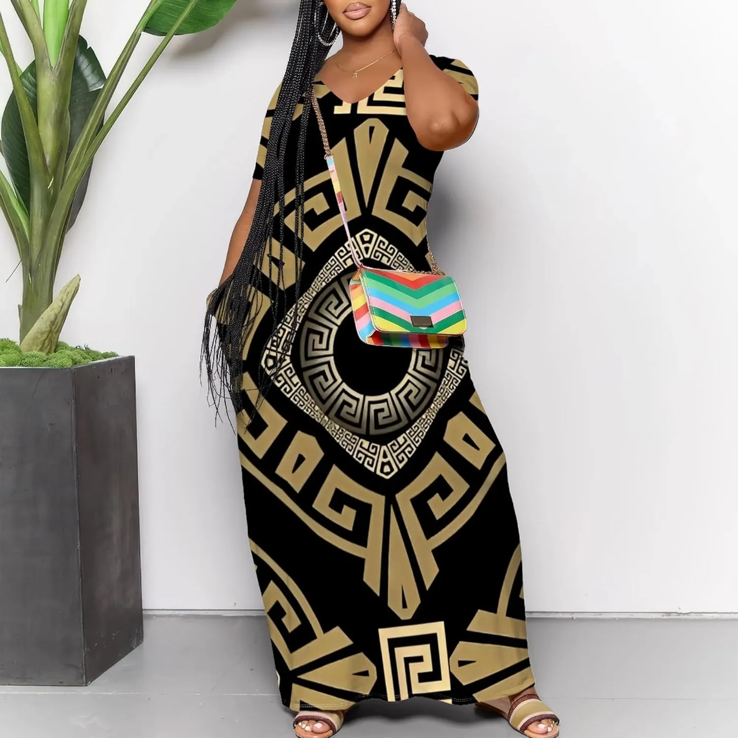 Women's Plus Size Summer Dress African Art Graphic Print Maxi Flowy Tank Dress Casual A Line Skirt for Curvy Women