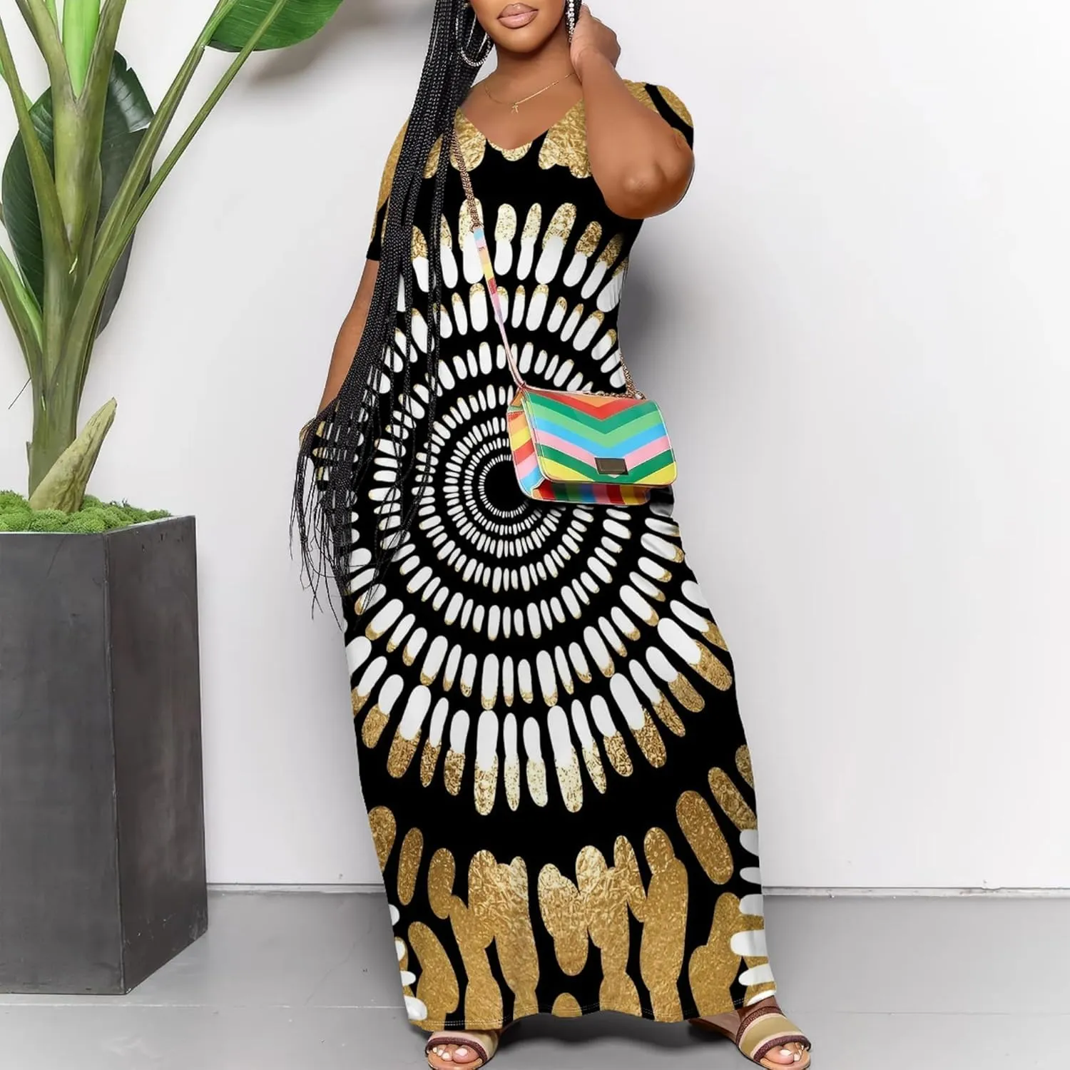 Women's Plus Size Summer Dress African Art Graphic Print Maxi Flowy Tank Dress Casual A Line Skirt for Curvy Women