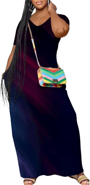Women's Plus Size Summer Dresses Print Maxi Dresses Flowy Sundresses Plus Size A-Line Skirts for Curvy Women
