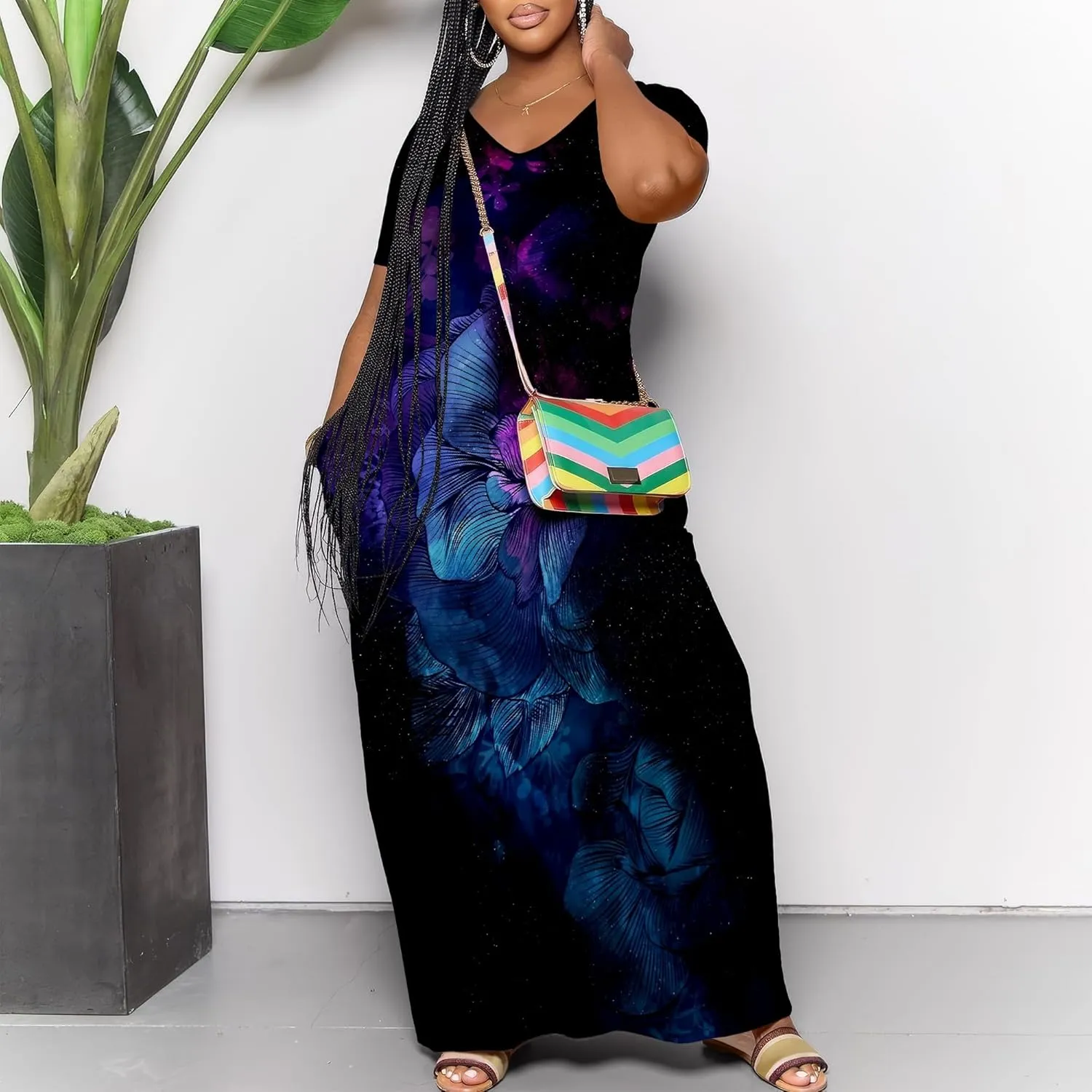 Women's Plus Size Summer Dresses Print Maxi Dresses Flowy Sundresses Plus Size A-Line Skirts for Curvy Women