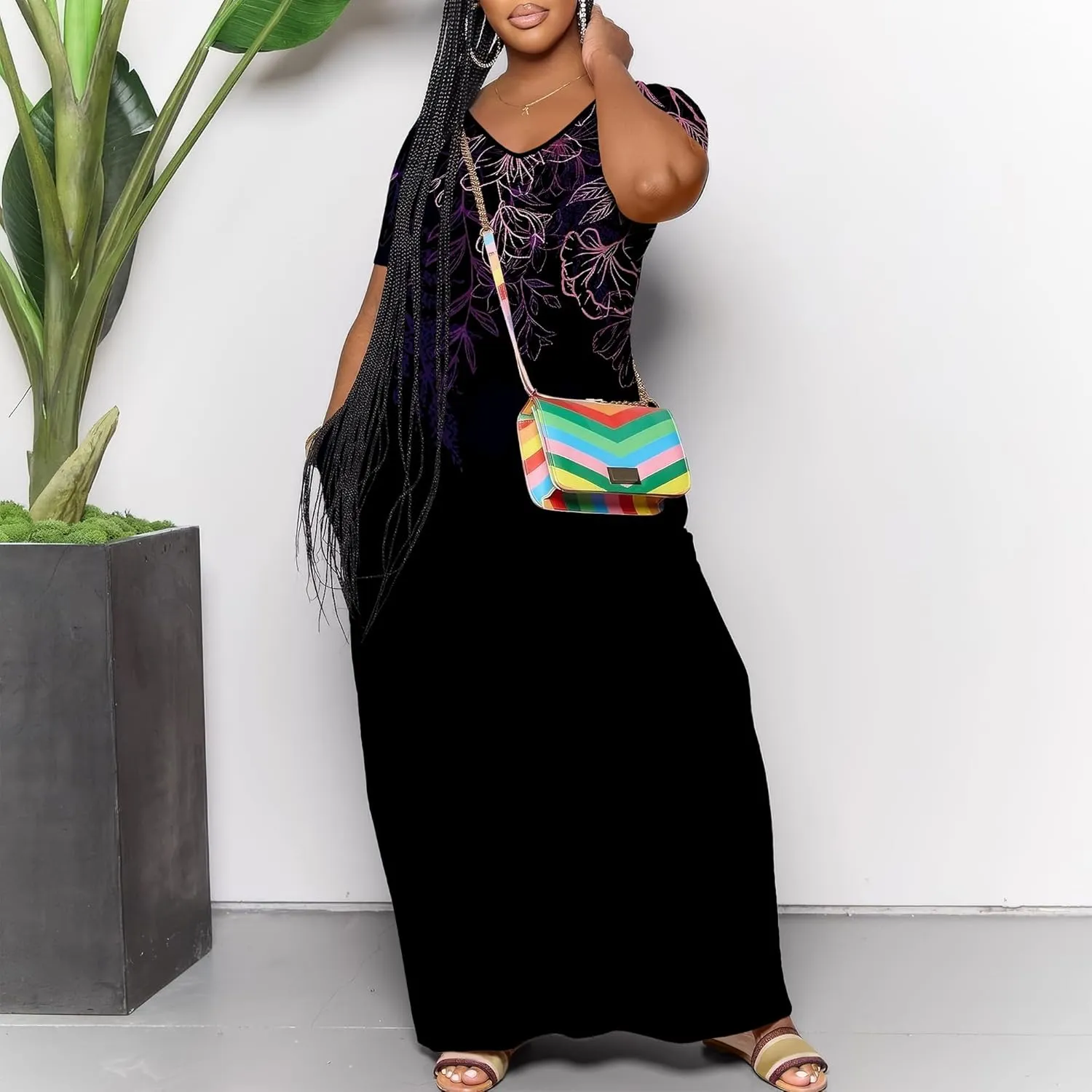 Women's Plus Size Summer Dresses Print Maxi Dresses Flowy Sundresses Plus Size A-Line Skirts for Curvy Women