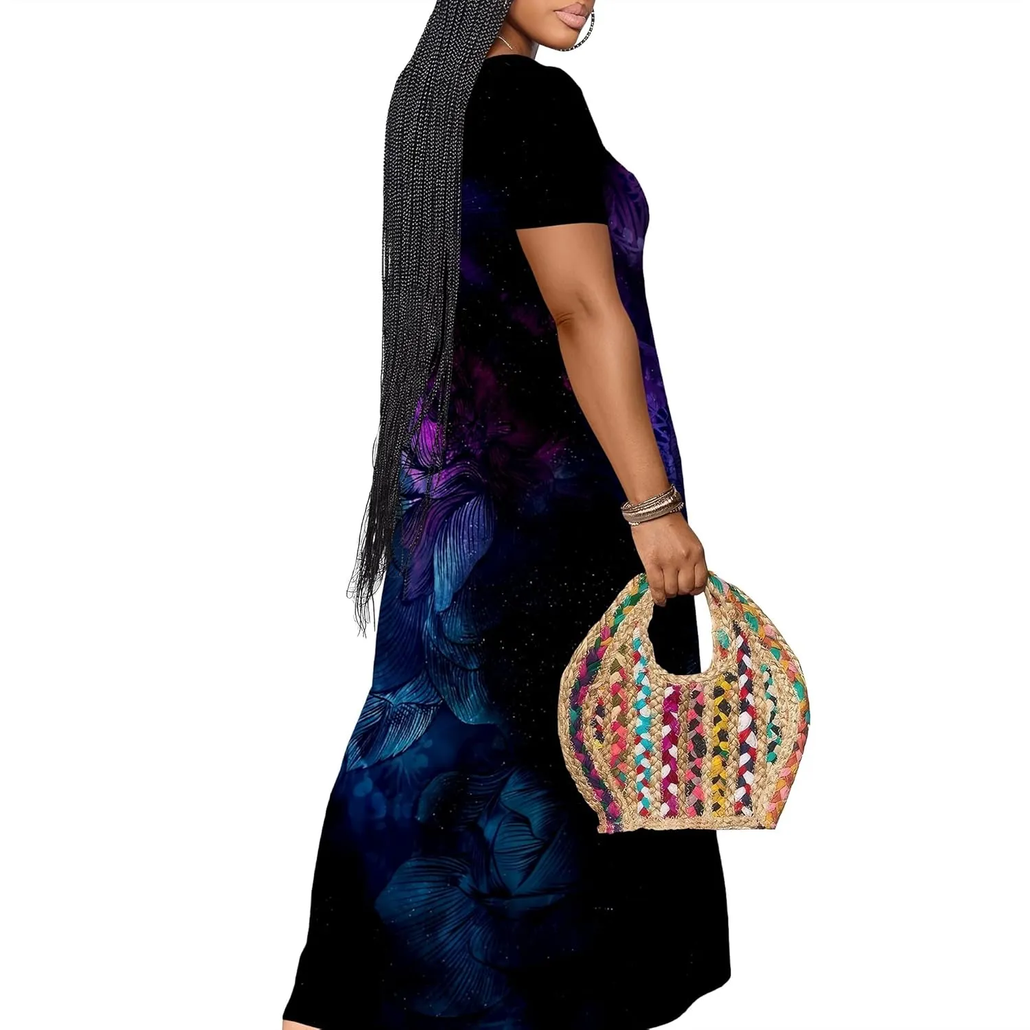 Women's Plus Size Summer Dresses Print Maxi Dresses Flowy Sundresses Plus Size A-Line Skirts for Curvy Women