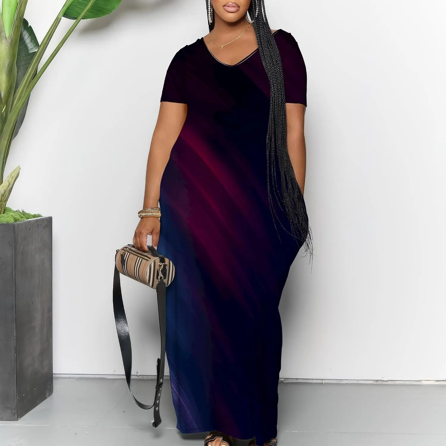 Women's Plus Size Summer Dresses Print Maxi Dresses Flowy Sundresses Plus Size A-Line Skirts for Curvy Women