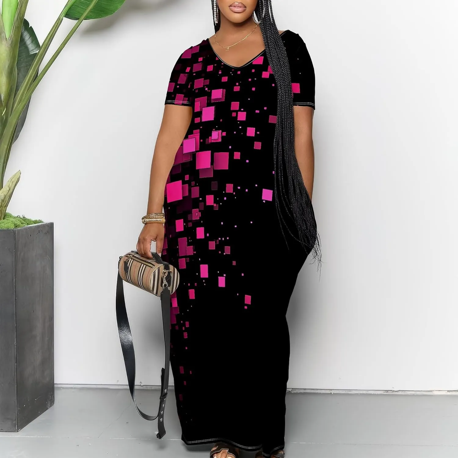 Women's Plus Size Summer Dresses Print Maxi Dresses Flowy Sundresses Plus Size A-Line Skirts for Curvy Women