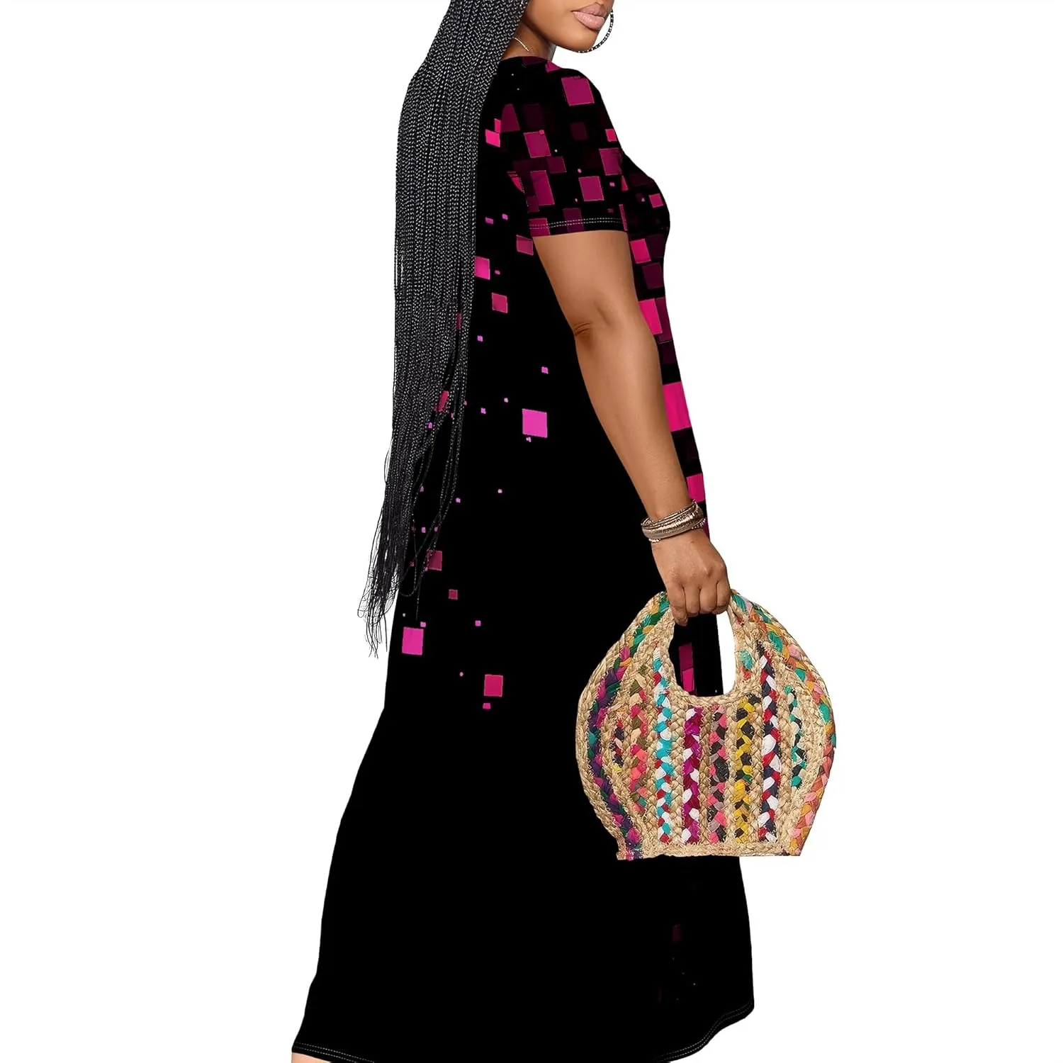Women's Plus Size Summer Dresses Print Maxi Dresses Flowy Sundresses Plus Size A-Line Skirts for Curvy Women