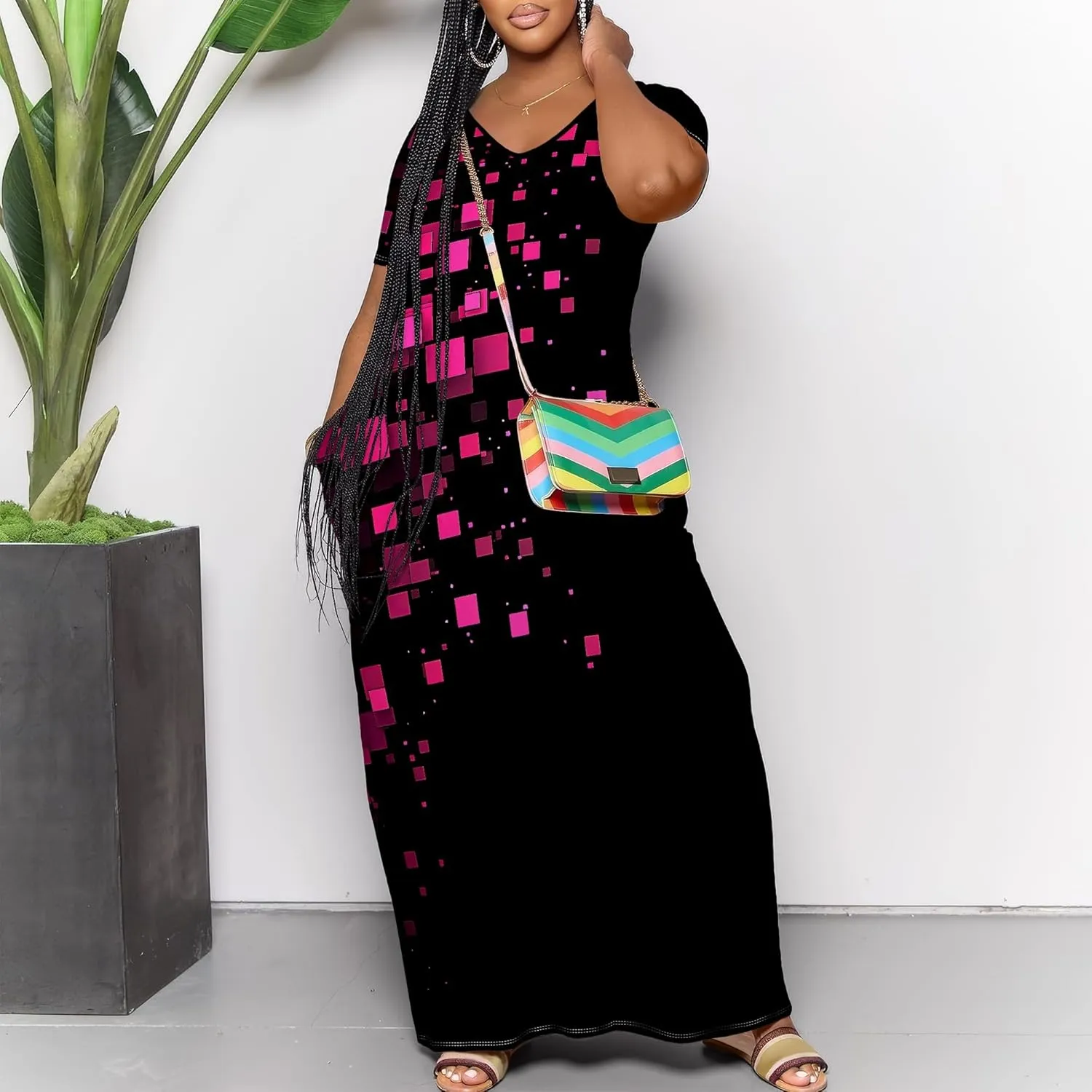 Women's Plus Size Summer Dresses Print Maxi Dresses Flowy Sundresses Plus Size A-Line Skirts for Curvy Women