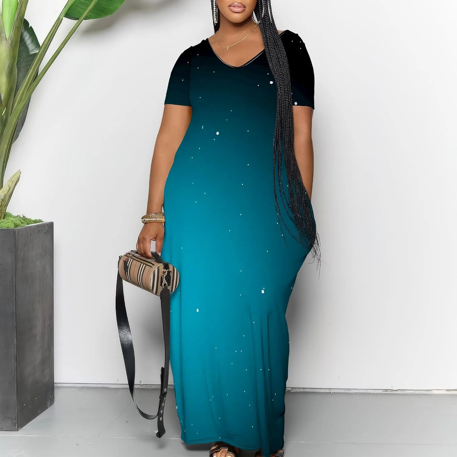 Women's Plus Size Summer Dresses Print Maxi Dresses Flowy Sundresses Plus Size A-Line Skirts for Curvy Women