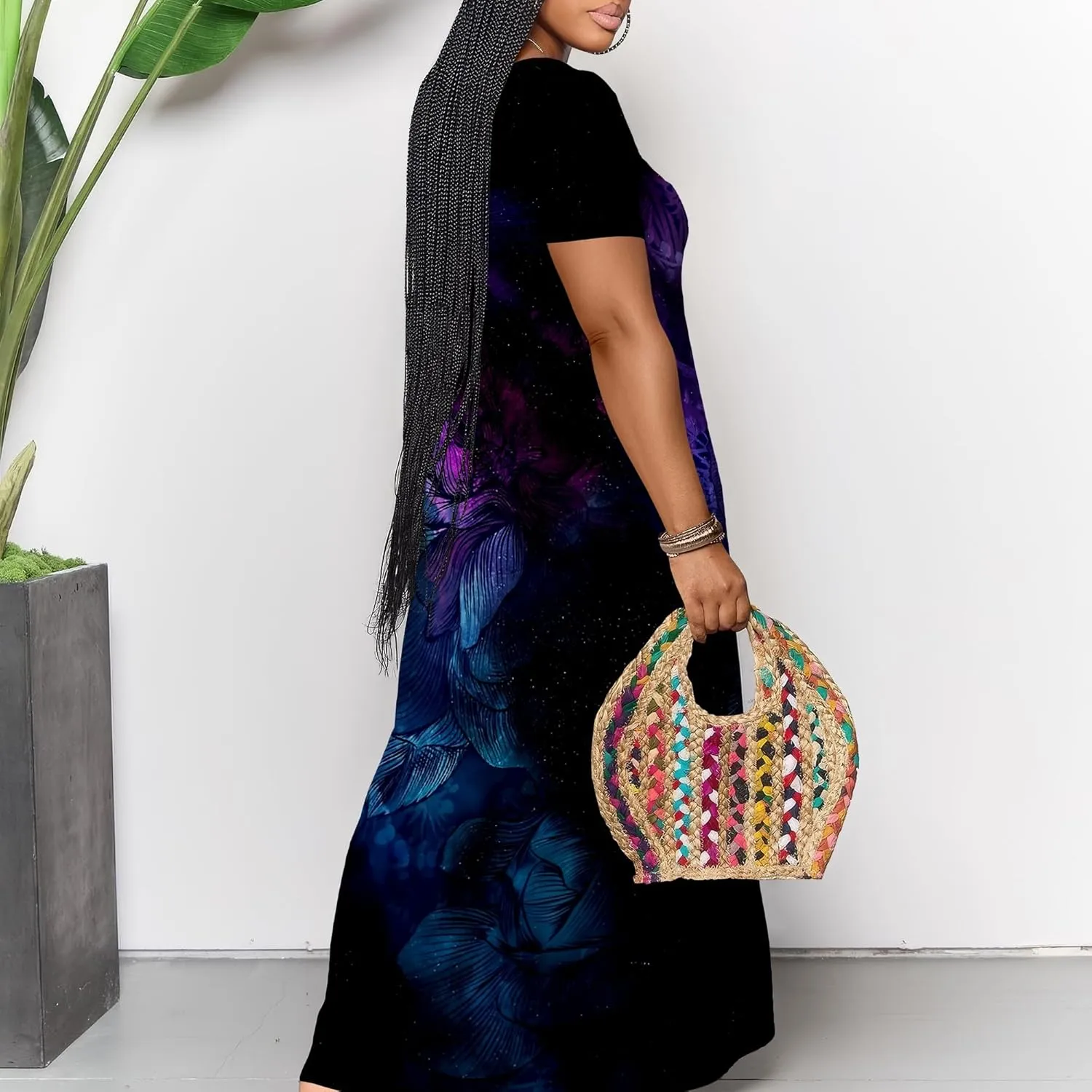 Women's Plus Size Summer Dresses Print Maxi Dresses Flowy Sundresses Plus Size A-Line Skirts for Curvy Women