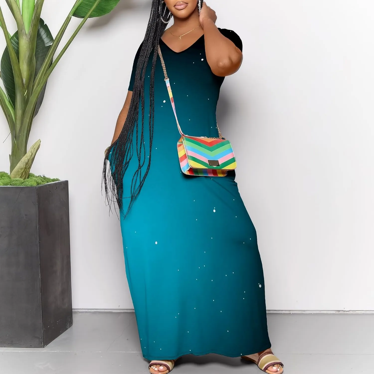 Women's Plus Size Summer Dresses Print Maxi Dresses Flowy Sundresses Plus Size A-Line Skirts for Curvy Women