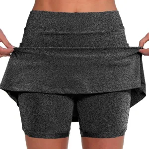 Women's Plus Size Tennis Skirts with Built in Leggings Shorts Skorts Stretchy Mid Waist Workout Athletic Running Mini Skirt
