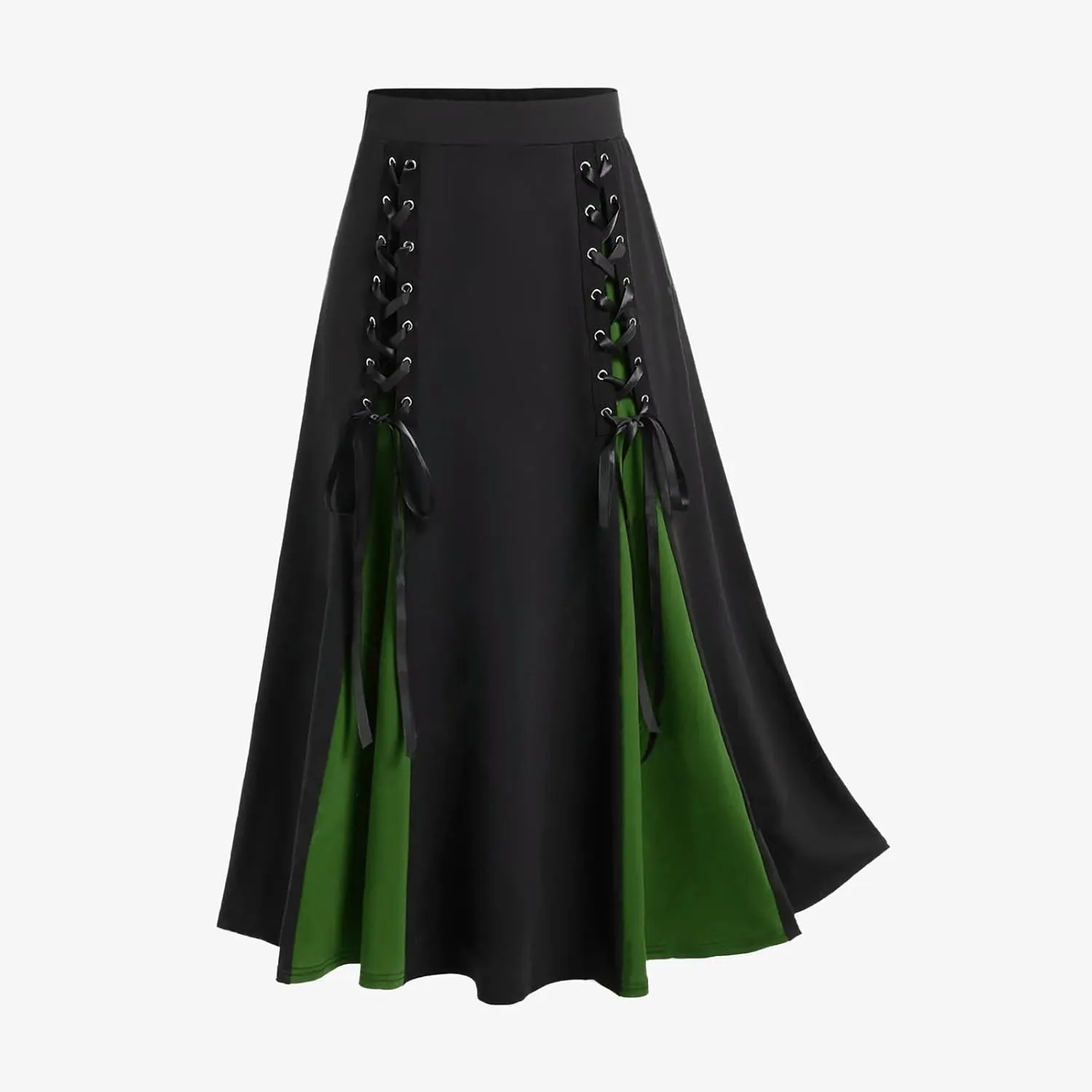 Women's Punk Retro Skirt Lace Up Skirts Ladies Halloween Costume Patchwork High Waist Midi Skirt Gothic Skirt
