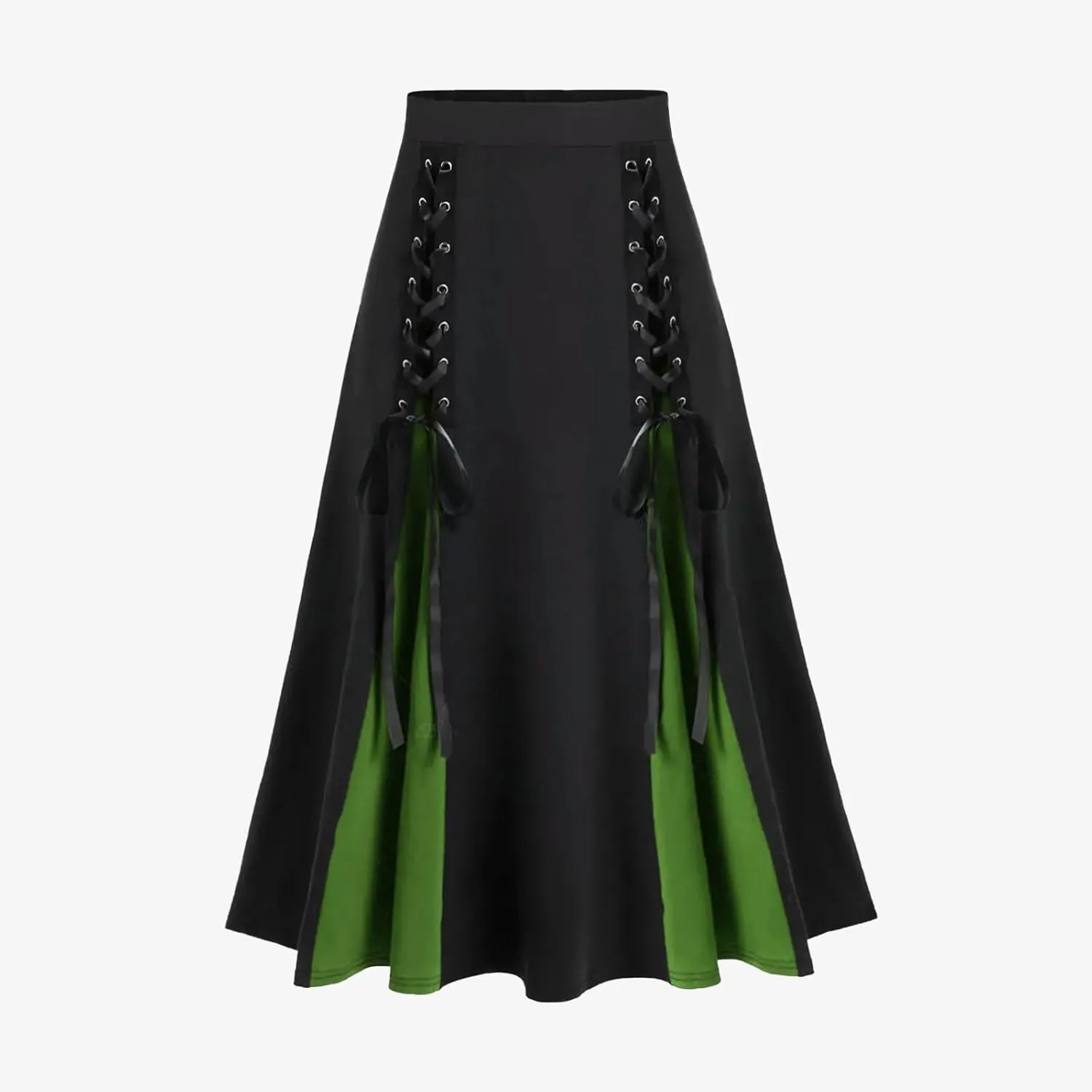 Women's Punk Retro Skirt Lace Up Skirts Ladies Halloween Costume Patchwork High Waist Midi Skirt Gothic Skirt