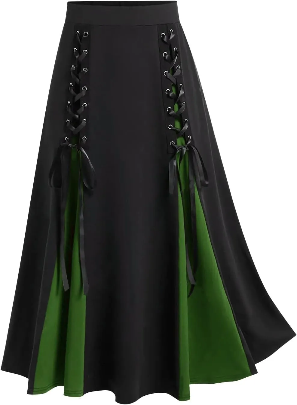 Women's Punk Retro Skirt Lace Up Skirts Ladies Halloween Costume Patchwork High Waist Midi Skirt Gothic Skirt