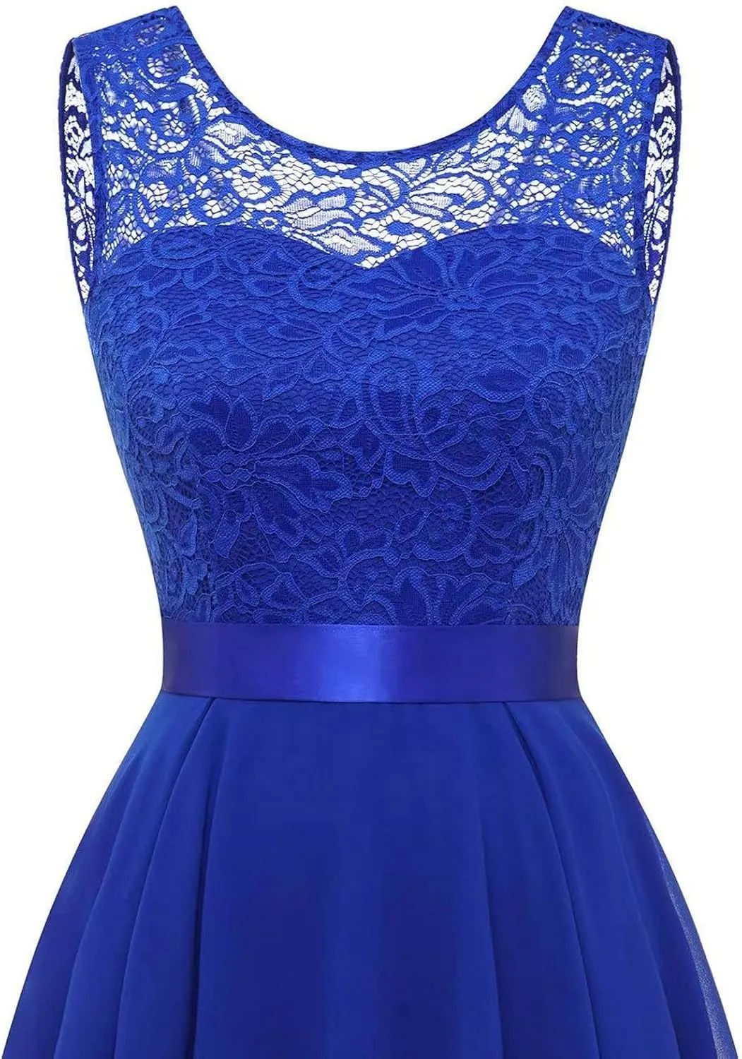 Women's Retro Lace Contrast Chiffon Dress Ruffle Wedding Evening Maxi Dress Sleeveless Club Party Dresses