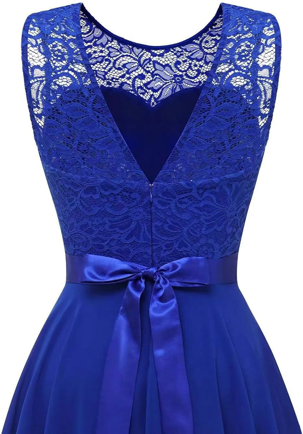Women's Retro Lace Contrast Chiffon Dress Ruffle Wedding Evening Maxi Dress Sleeveless Club Party Dresses