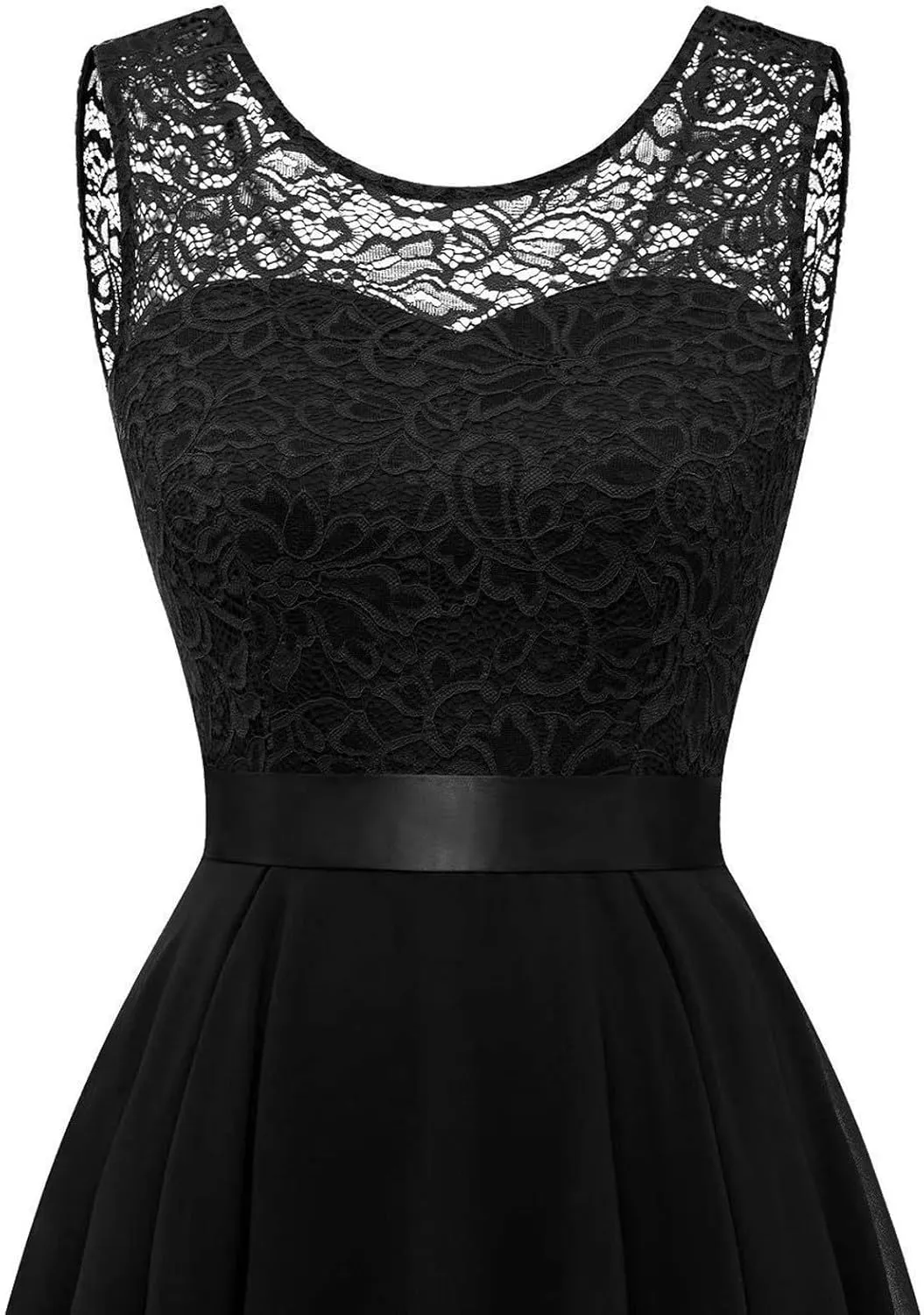 Women's Retro Lace Contrast Chiffon Dress Ruffle Wedding Evening Maxi Dress Sleeveless Club Party Dresses