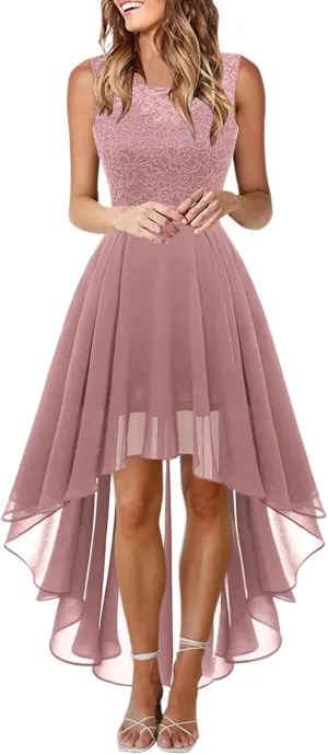 Women's Retro Lace Contrast Chiffon Dress Ruffle Wedding Evening Maxi Dress Sleeveless Club Party Dresses