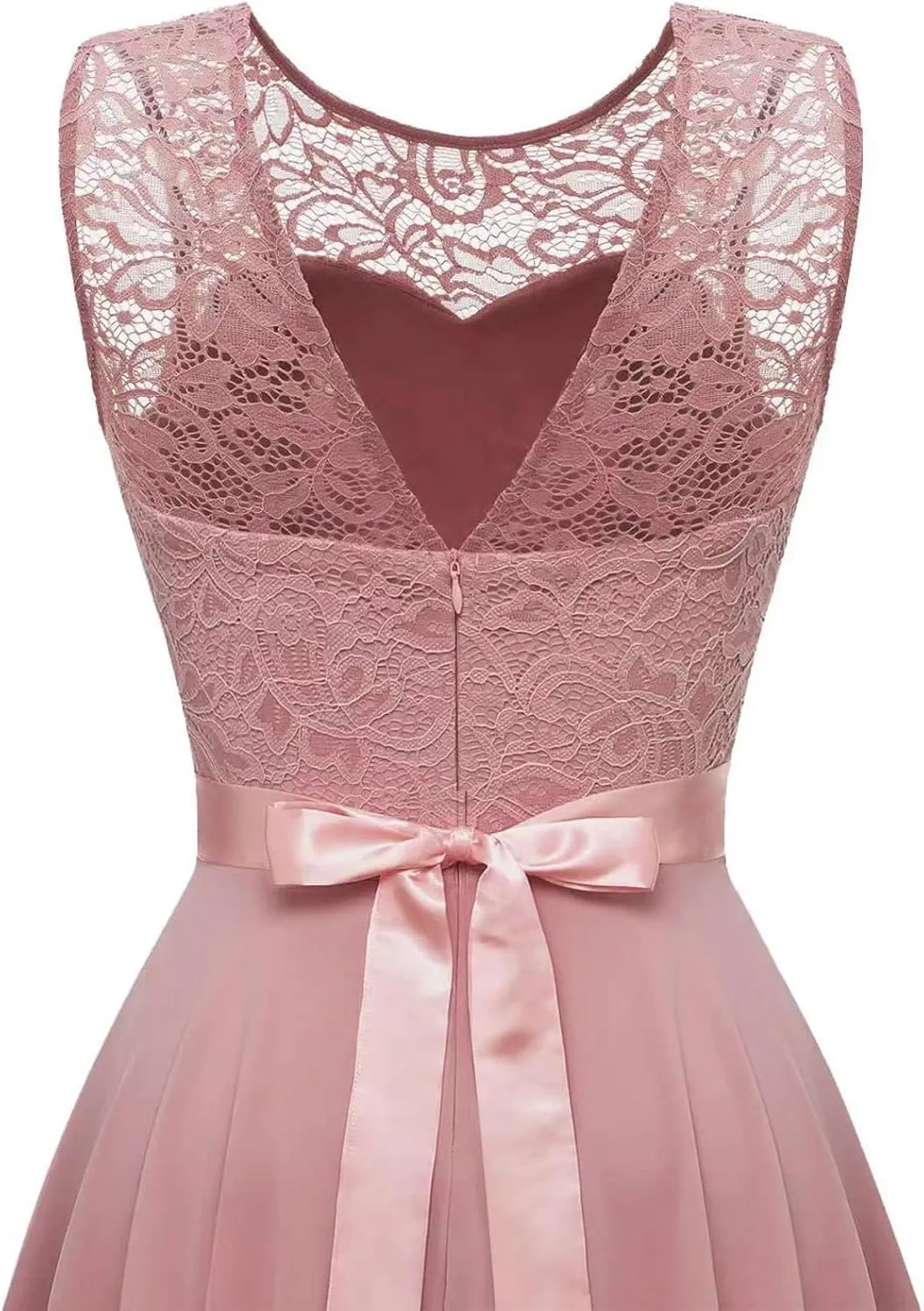 Women's Retro Lace Contrast Chiffon Dress Ruffle Wedding Evening Maxi Dress Sleeveless Club Party Dresses