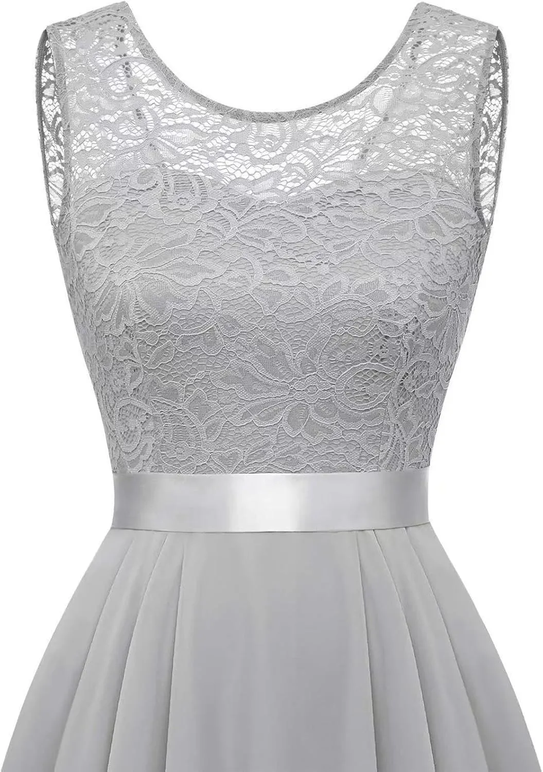 Women's Retro Lace Contrast Chiffon Dress Ruffle Wedding Evening Maxi Dress Sleeveless Club Party Dresses