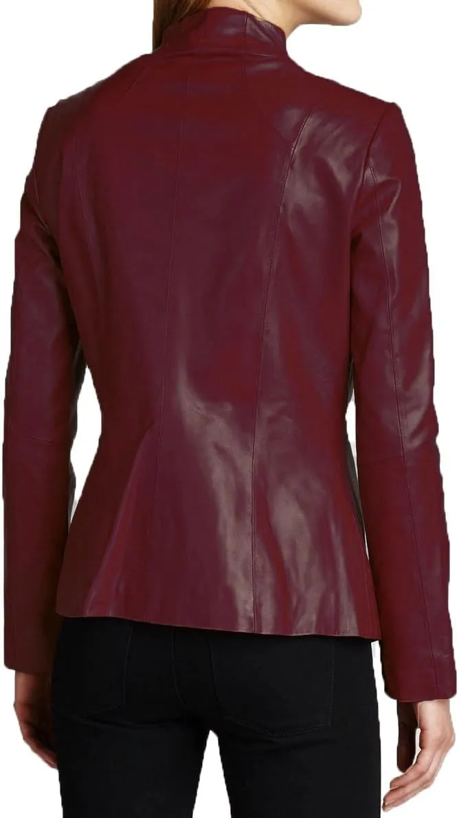 Womens Solid Cheezy Genuine Lambskin Leather Jacket, Biker Jacket