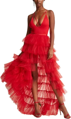 Women's Solid Color Mesh Skirt Tied-Up Irregular Tulle Skirt Layered Maxi Dress Ruffle Tulle Long Tiered A-line Skirt