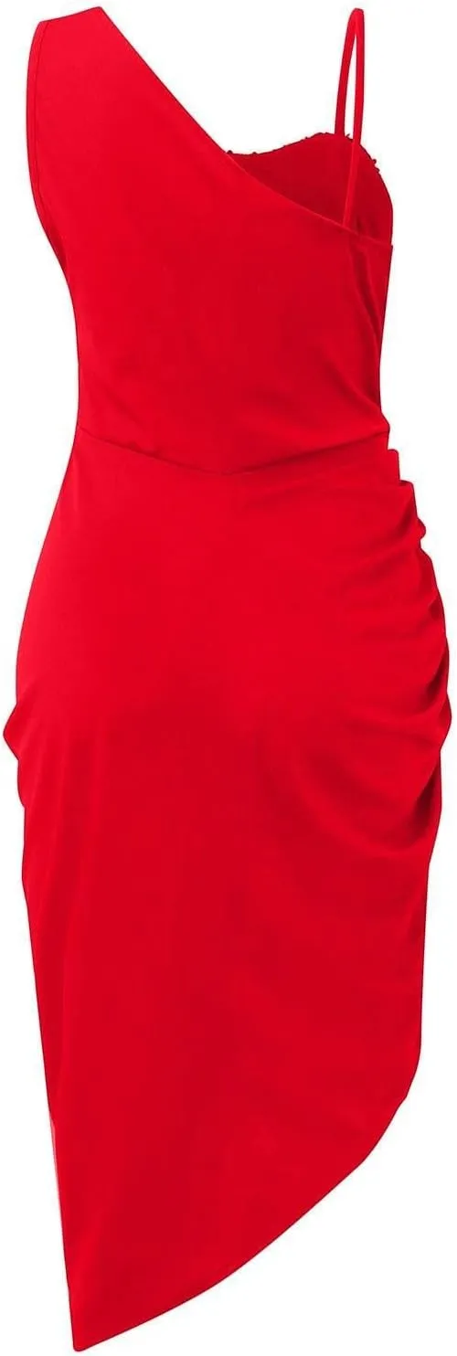 Women's Summer Sexy Elegant Trendy Solid Color Cold Shoulder Sequins Split Party Cocktail Prom Dress, S-3XL