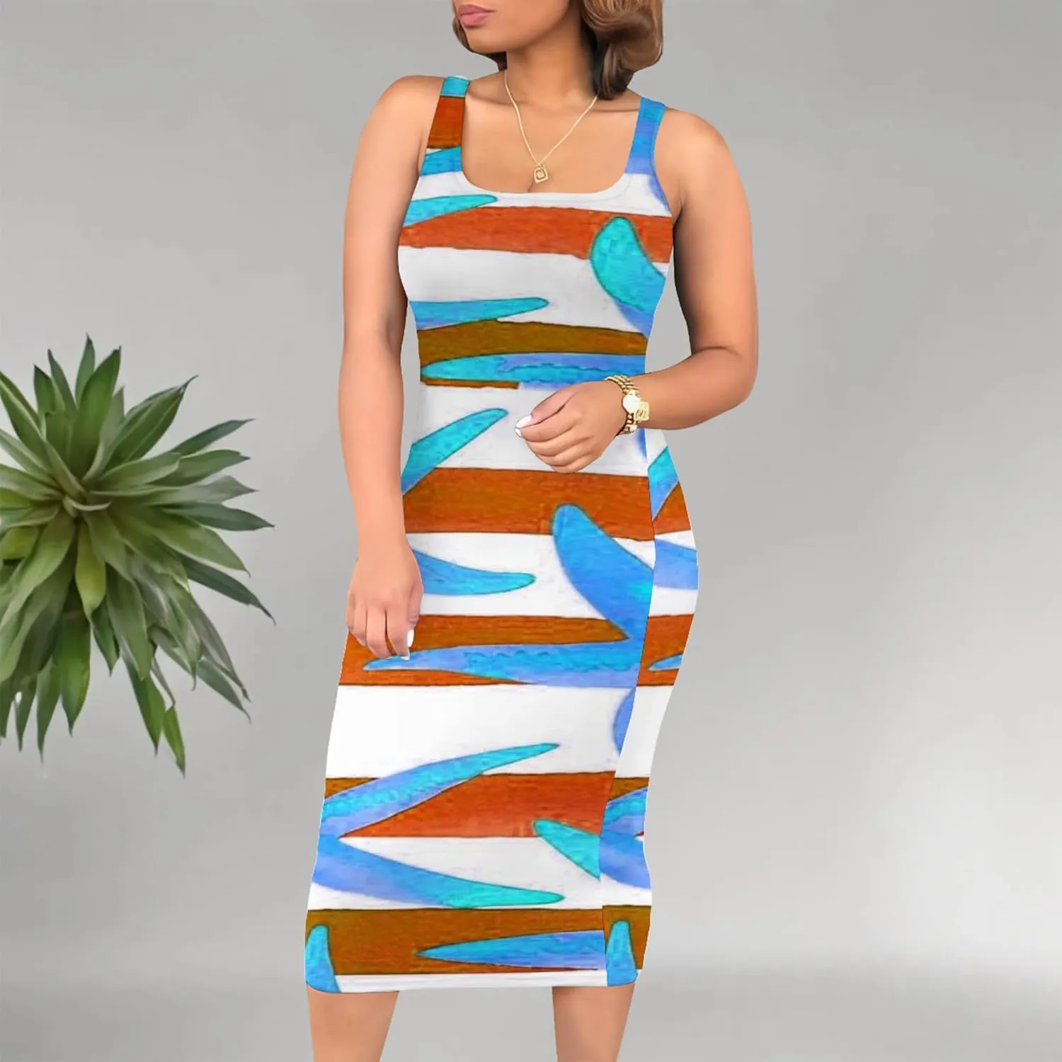 Women's Summer Sundress Sleeveless Square Neck Autumn Boho Floral Print Tie Dye Elastic Waist Ruffle Midi Dresses 2024