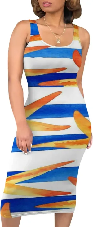Women's Summer Sundress Sleeveless Square Neck Autumn Boho Floral Print Tie Dye Elastic Waist Ruffle Midi Dresses 2024