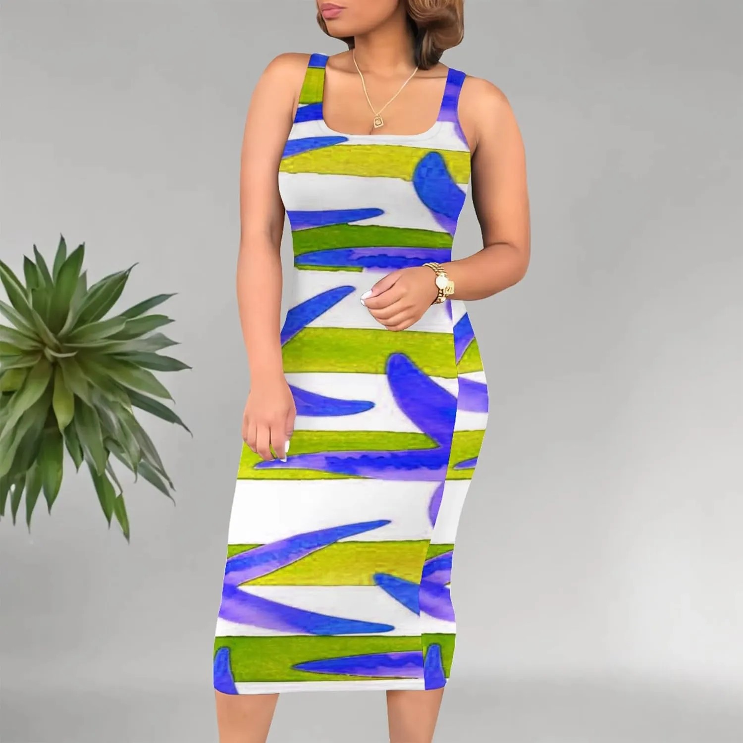 Women's Summer Sundress Sleeveless Square Neck Autumn Boho Floral Print Tie Dye Elastic Waist Ruffle Midi Dresses 2024