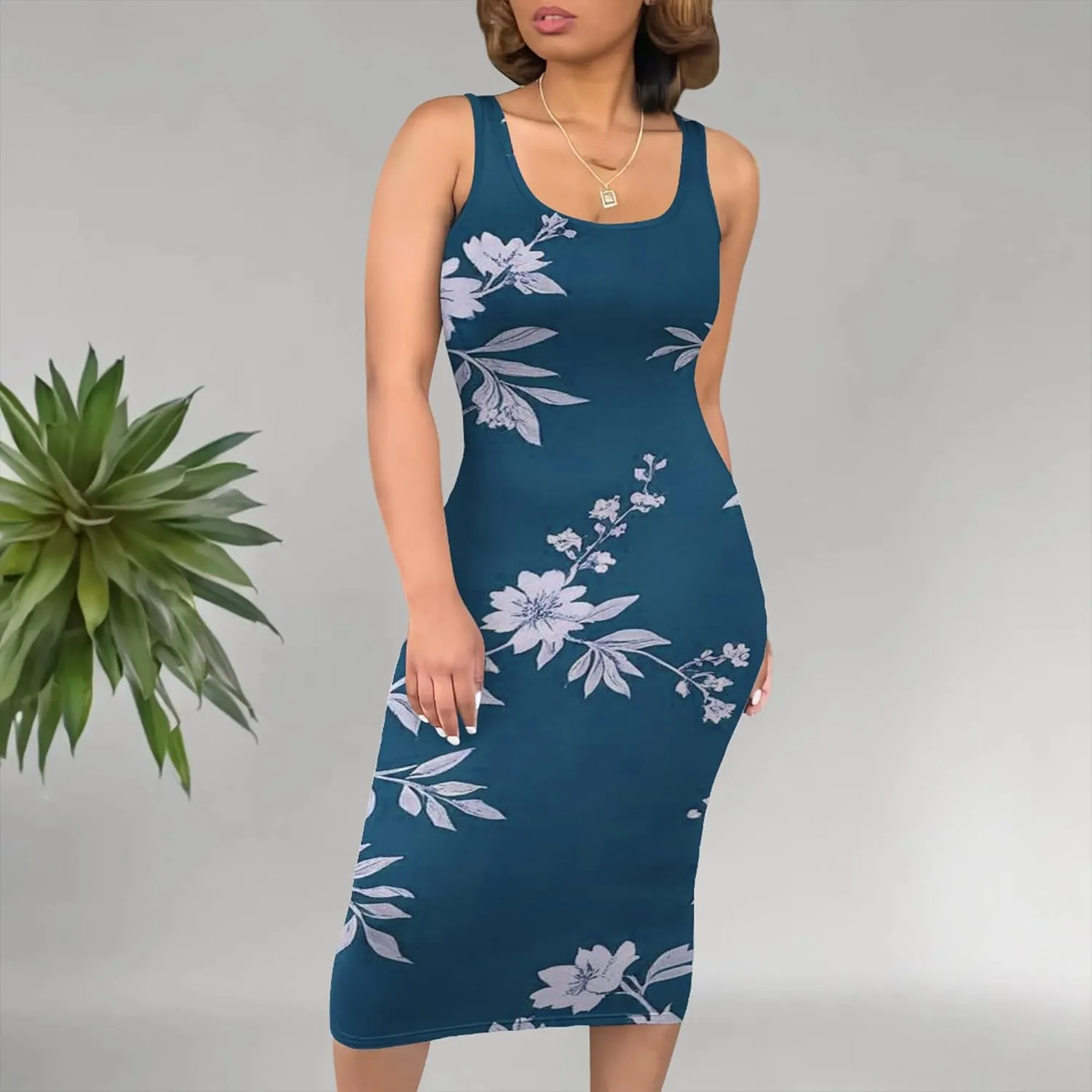 Women's Summer Sundress Sleeveless Square Neck Autumn Boho Floral Print Tie Dye Elastic Waist Ruffle Midi Dresses 2024