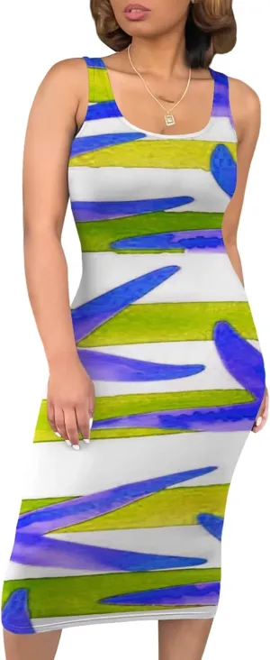 Women's Summer Sundress Sleeveless Square Neck Autumn Boho Floral Print Tie Dye Elastic Waist Ruffle Midi Dresses 2024