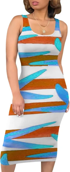 Women's Summer Sundress Sleeveless Square Neck Autumn Boho Floral Print Tie Dye Elastic Waist Ruffle Midi Dresses 2024