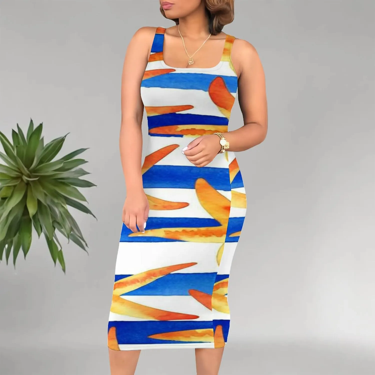 Women's Summer Sundress Sleeveless Square Neck Autumn Boho Floral Print Tie Dye Elastic Waist Ruffle Midi Dresses 2024