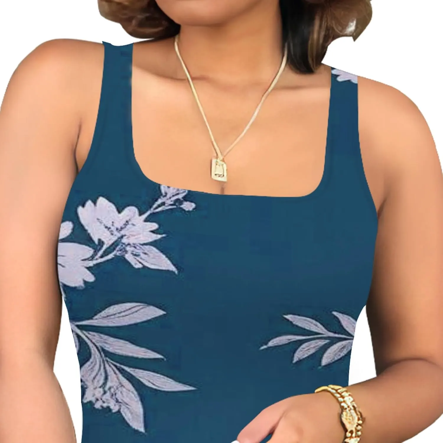 Women's Summer Sundress Sleeveless Square Neck Autumn Boho Floral Print Tie Dye Elastic Waist Ruffle Midi Dresses 2024