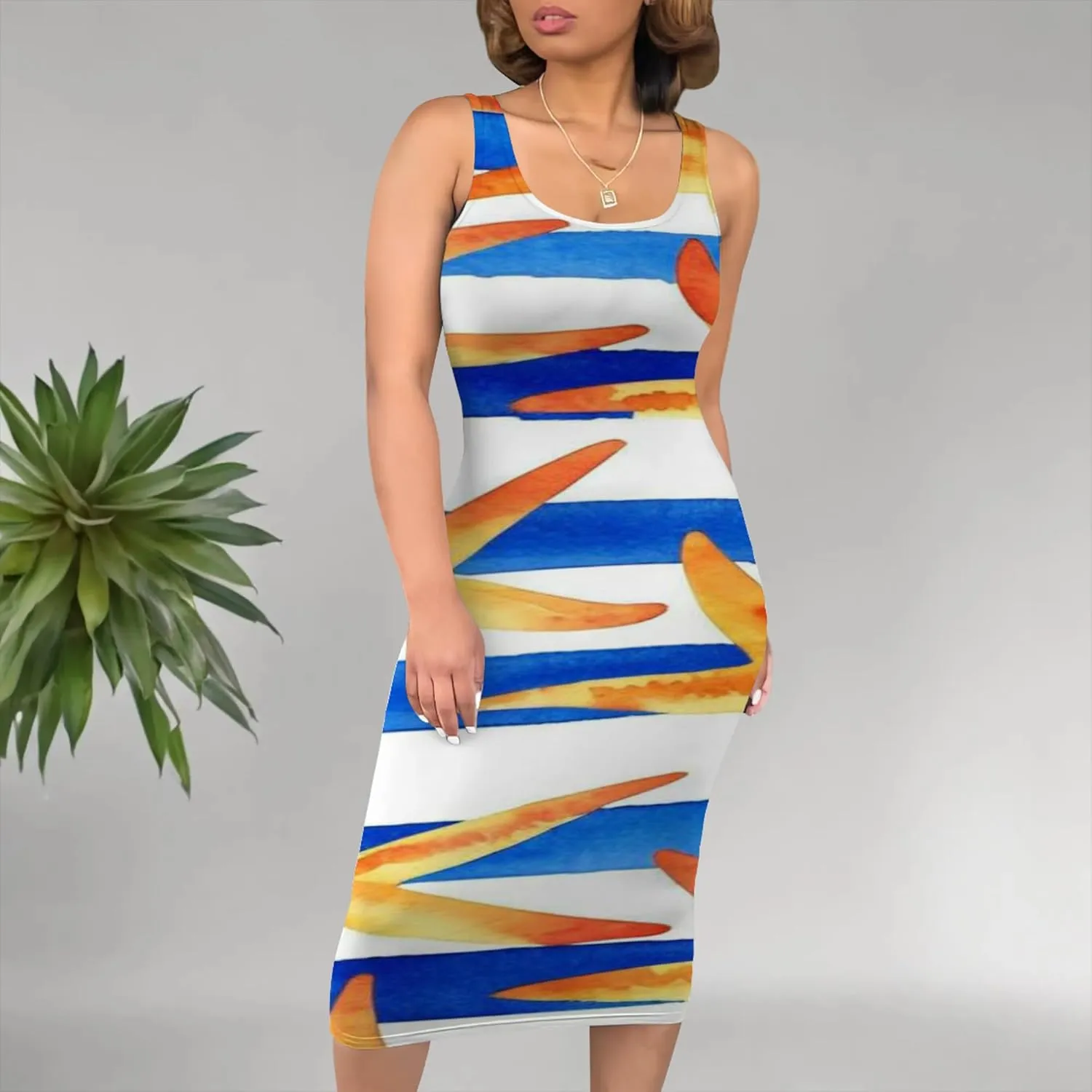 Women's Summer Sundress Sleeveless Square Neck Autumn Boho Floral Print Tie Dye Elastic Waist Ruffle Midi Dresses 2024