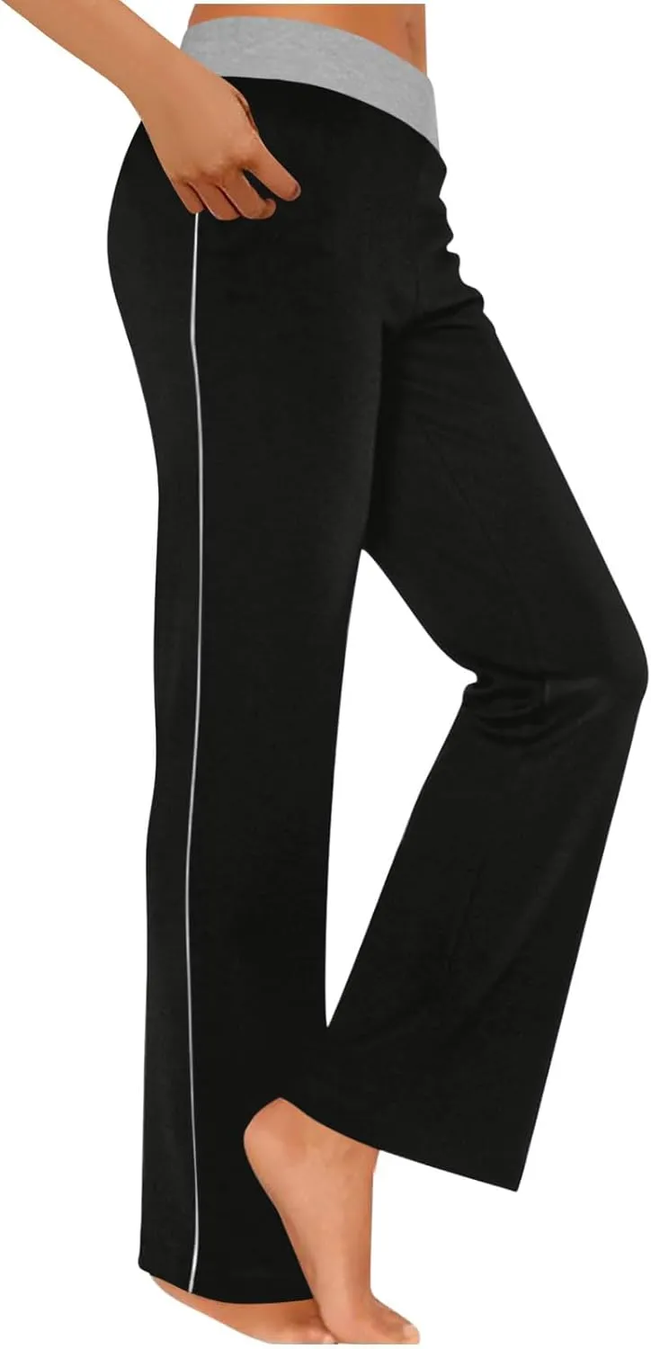 Women's Sweatpant Yoga Leggings Side Striped High Waist Stretch Comfy Jogger Gym Sport Workout Pants Trousers Slacks