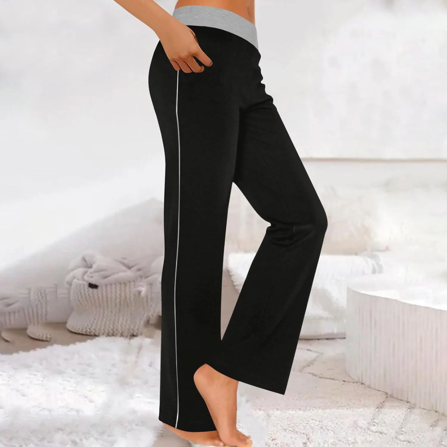 Women's Sweatpant Yoga Leggings Side Striped High Waist Stretch Comfy Jogger Gym Sport Workout Pants Trousers Slacks