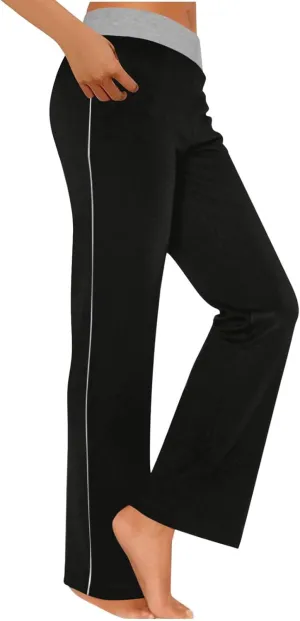 Women's Sweatpant Yoga Leggings Side Striped High Waist Stretch Comfy Jogger Gym Sport Workout Pants Trousers Slacks