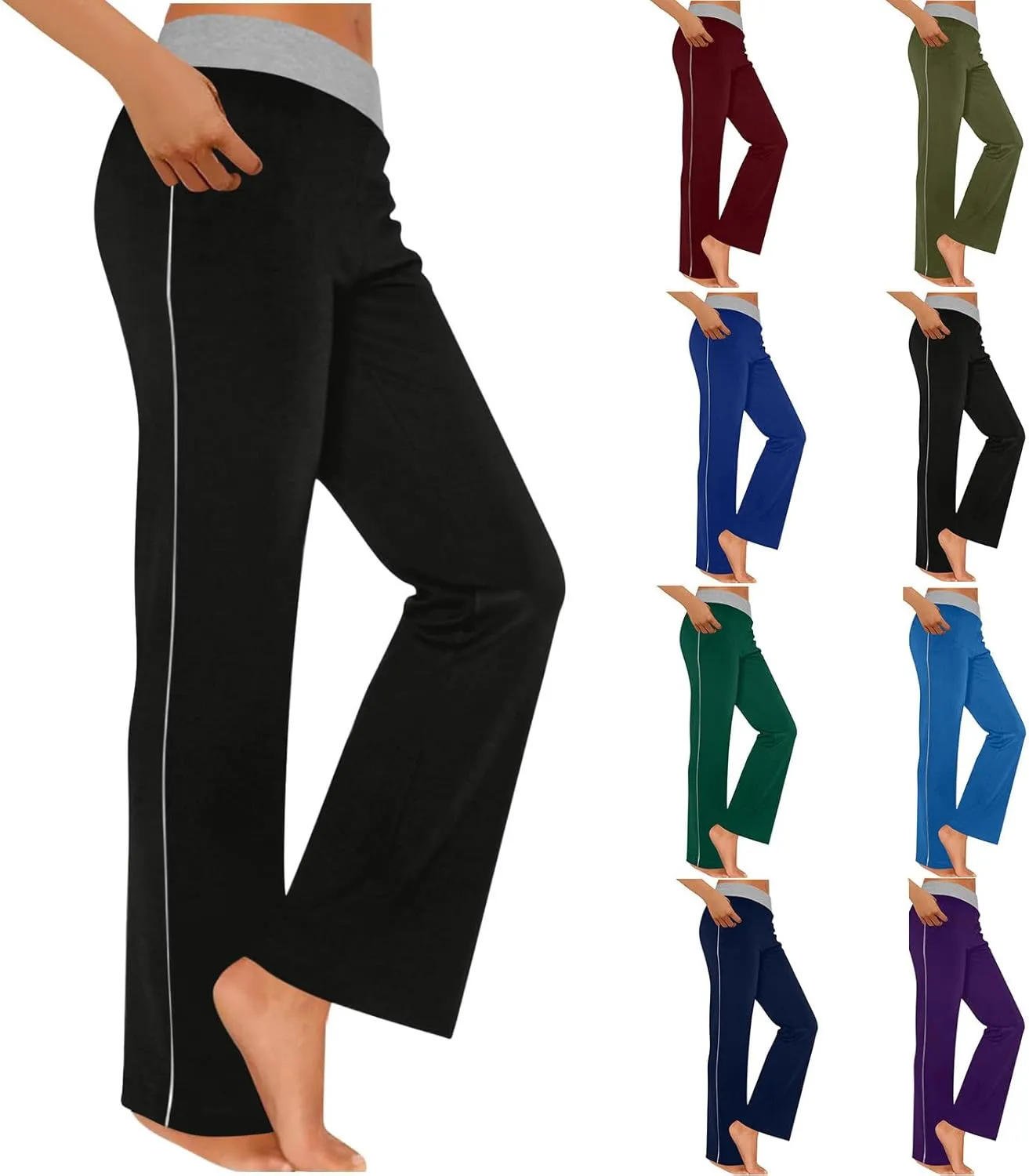 Women's Sweatpant Yoga Leggings Side Striped High Waist Stretch Comfy Jogger Gym Sport Workout Pants Trousers Slacks