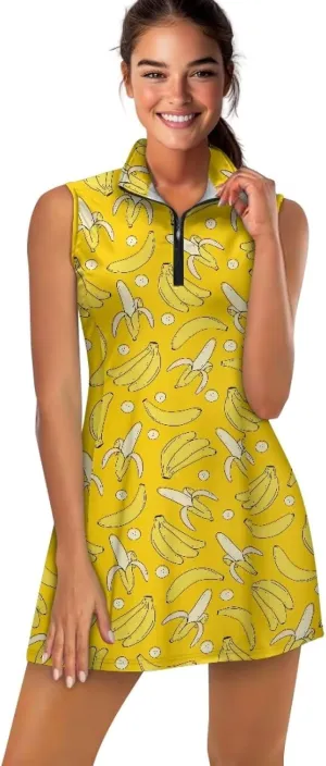 Women's Tennis Golf Dresses with Built in Shorts and Pockets Zip Up Athletic Sleeveless Dress Workout Activewear