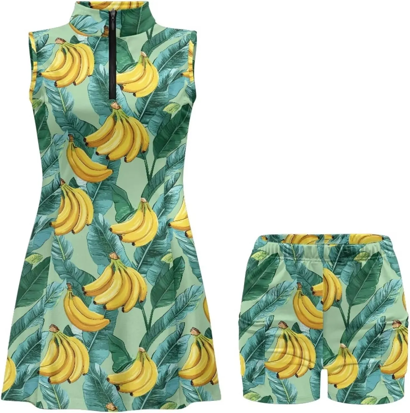 Women's Tennis Golf Dresses with Built in Shorts and Pockets Zip Up Athletic Sleeveless Dress Workout Activewear