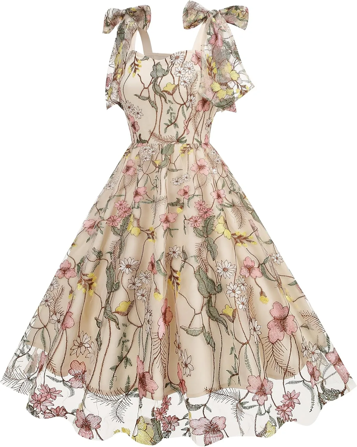 Women's Tie Strap Tulle Prom Dresses Sweetheart Flower Embroidery Dress Short Formal Party Mini Homecoming Dresses