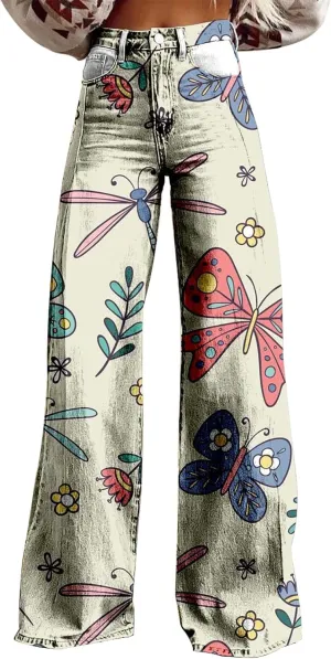 Womens Wide Leg Pants Casual Loose Color Block High Waist Button Up Stretch Lounge Trousers Vintage Streetwear Pants