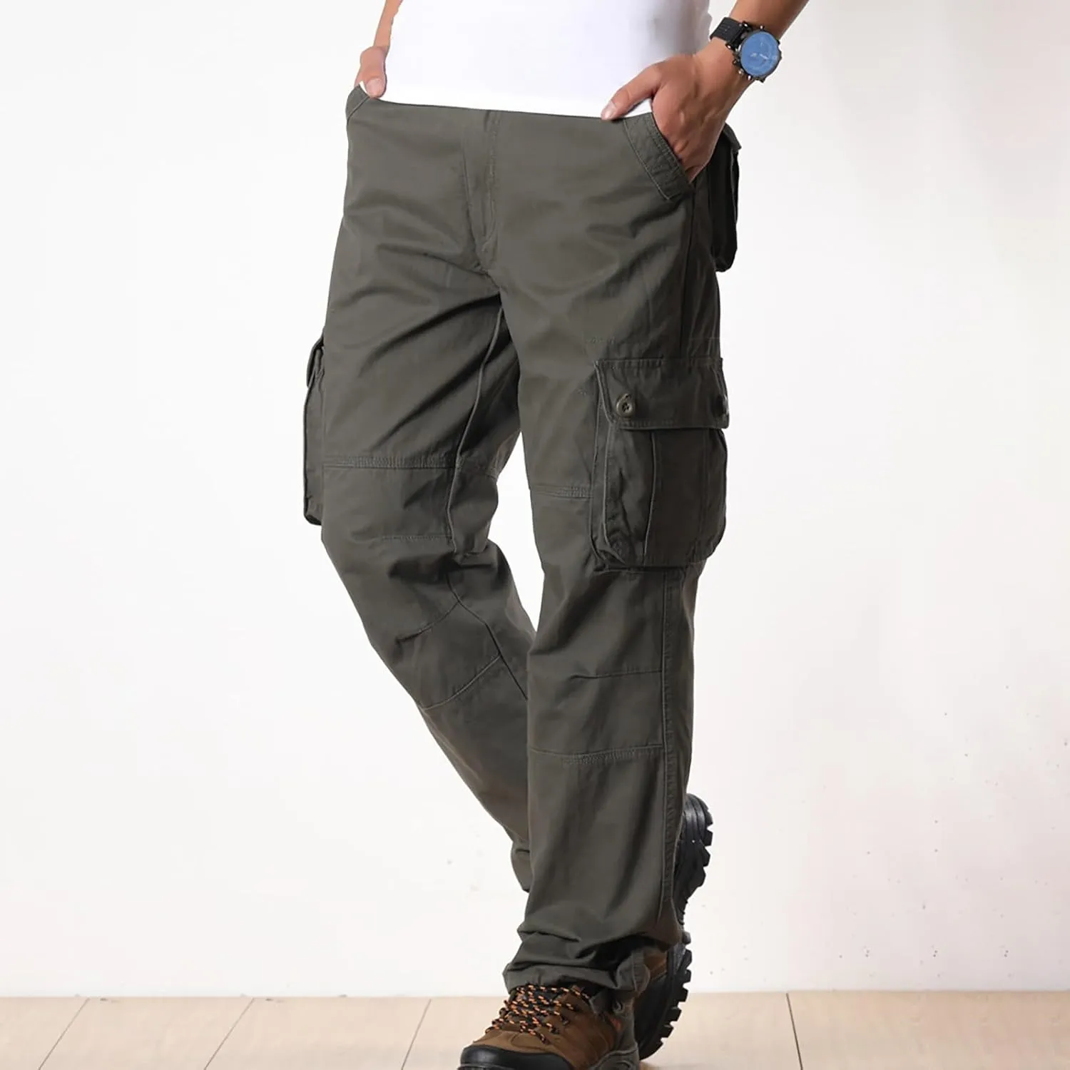 Work Pants for Men Big and Tall Casual Fleece Loose Open Bottom Athletic Pants Straight Leg Outdoor Hiking Pants