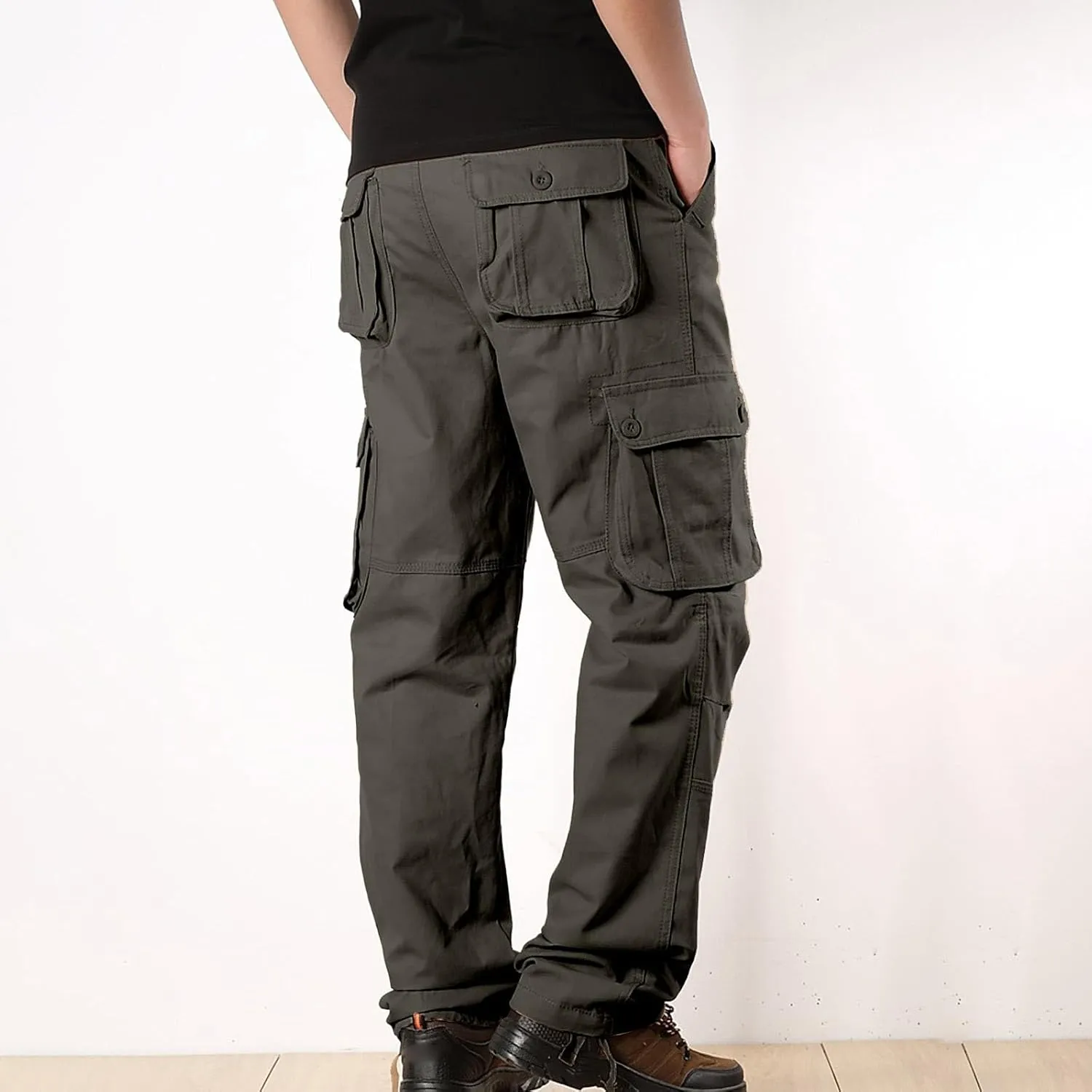 Work Pants for Men Big and Tall Casual Fleece Loose Open Bottom Athletic Pants Straight Leg Outdoor Hiking Pants
