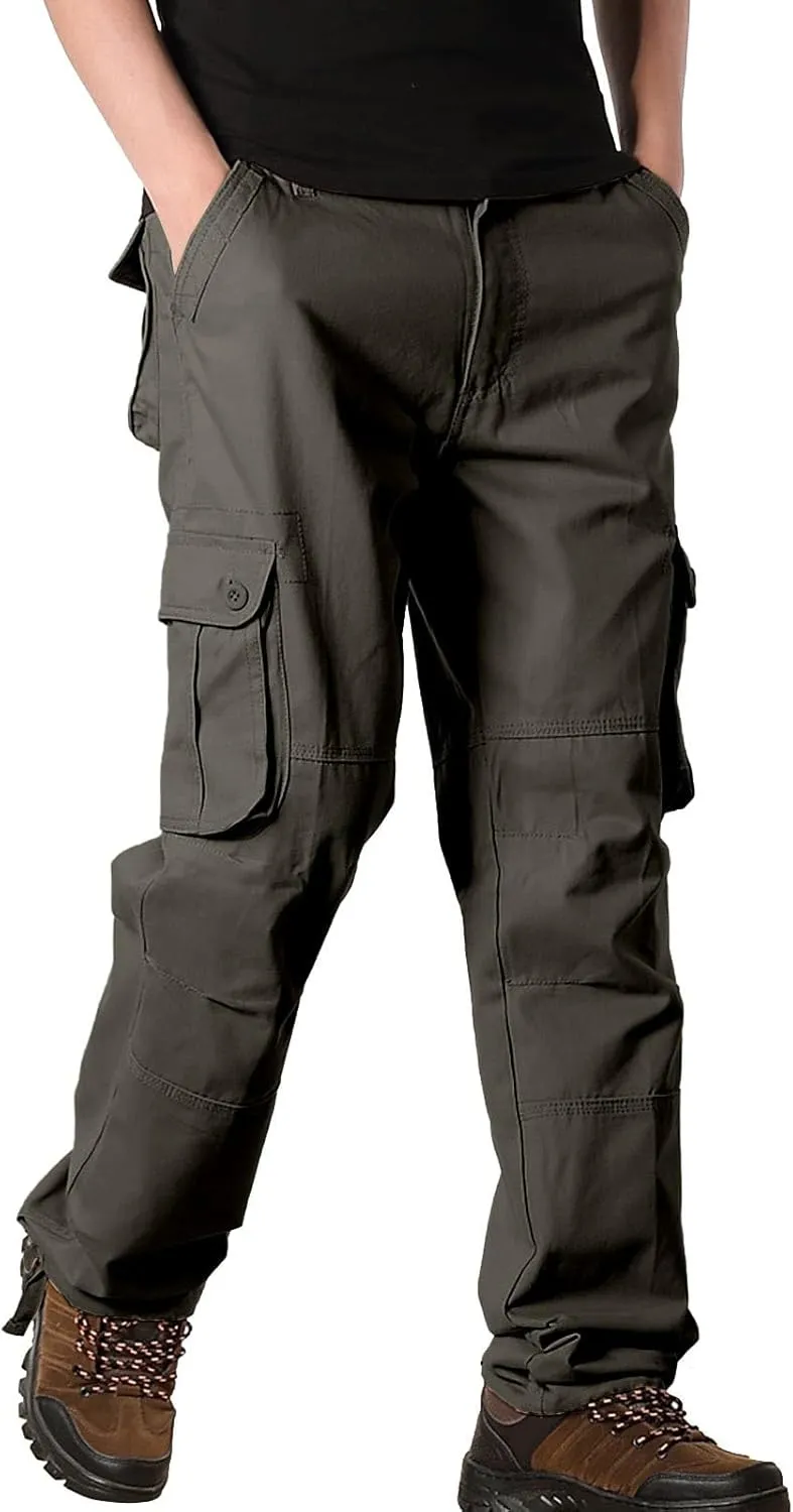 Work Pants for Men Big and Tall Casual Fleece Loose Open Bottom Athletic Pants Straight Leg Outdoor Hiking Pants