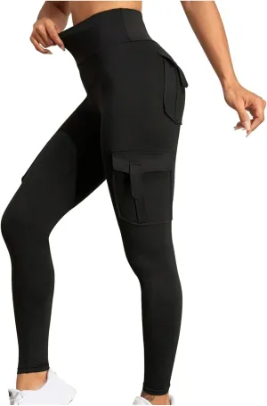 Workout Leggings Womens Cargo Yoga Pants Pockets High Waist Athletic Workout Hiking Running Joggers Fitness Trousers