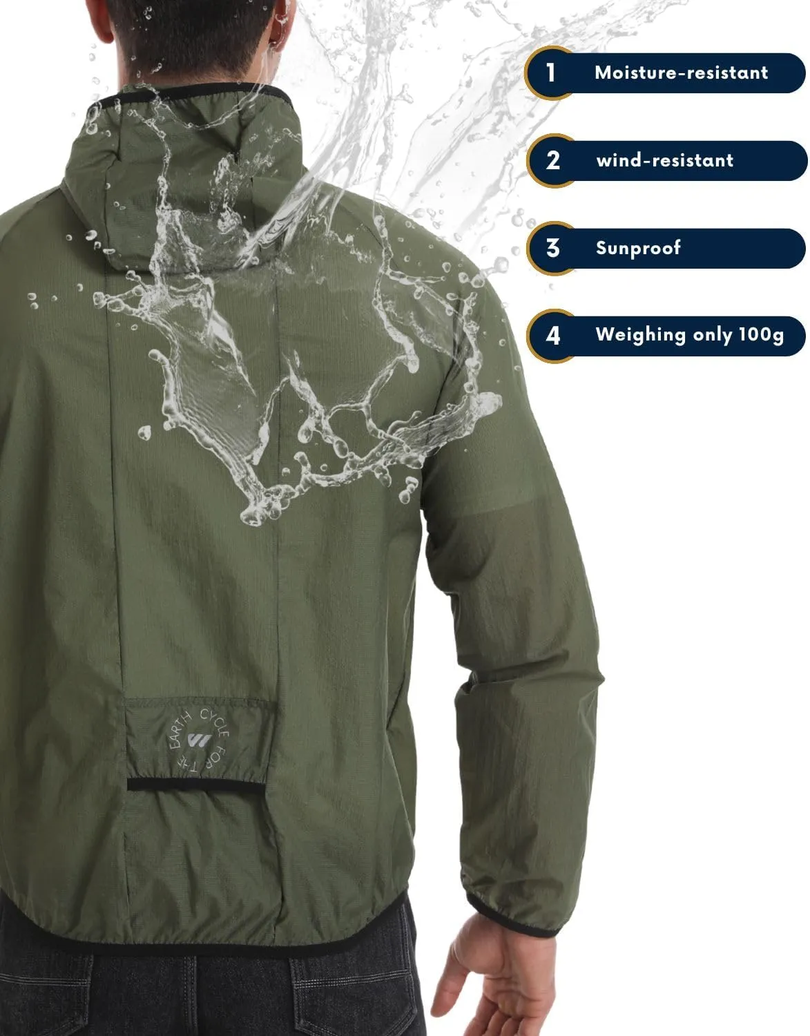 Wulibike Mens Windbreaker Jackets Lightweight men's cycling jacket with Hood Unisex Packable Golf Running Wind Breaker Jacket